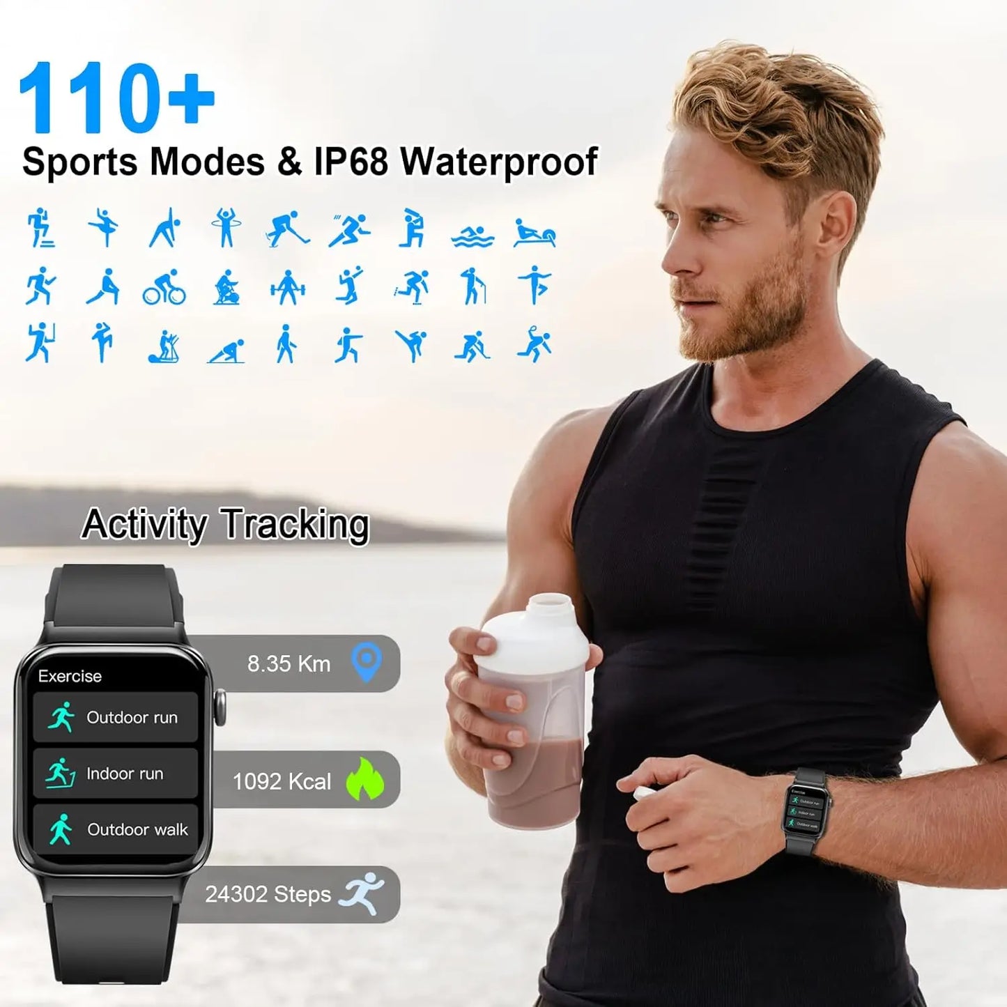 YERSIDA Smartwatch T50S Sport Heart Rate Blood Pressure Oxygen Monitor Waterproof IP68 Voice Assistant For Adult