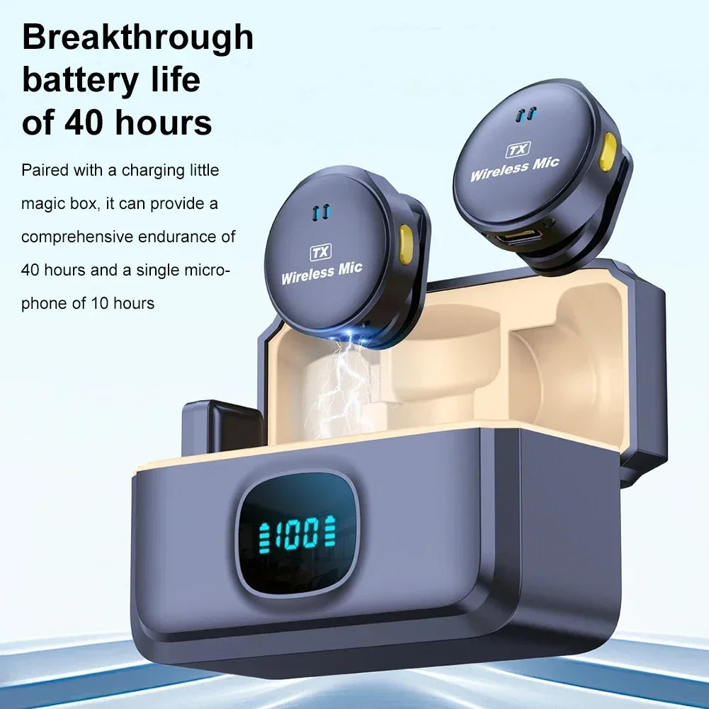 Wireless Magnetic Lapel Microphone – 164ft Range, 40H Battery with Charging Case for Video Recording