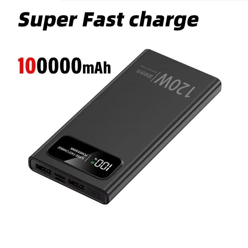 100000mAh 120W large capacity digital display mobile power Super fast charging bank for iPhone Samsung Xiaomi to carry