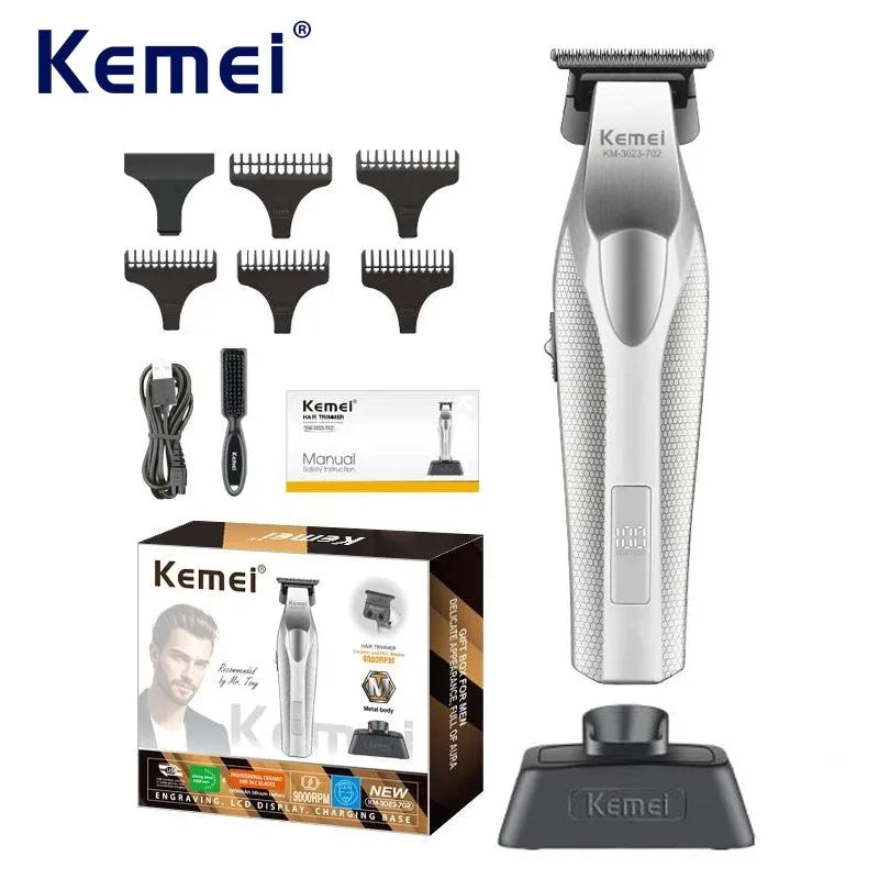 Kemei Zero Gapped Hair Trimmer – 9000RPM DLC Cordless Professional Hair Clipper