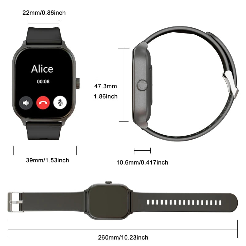 Smart watch, wireless calling/dial, multi-Sport mode, calling reminder and rejection, SMS reminder, for iPhone/Andriod
