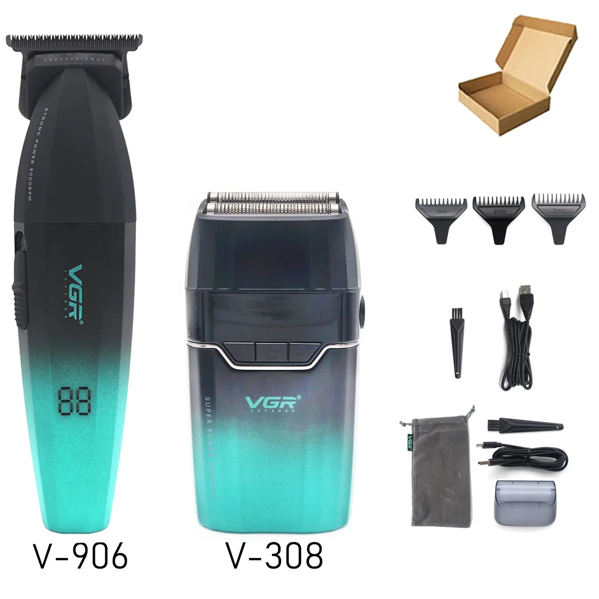 VGR Professional Hair Clipper Kit – DLC Blade, Full Metal Body, LED Display