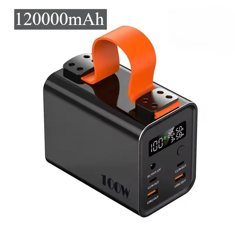 120000mAh 100W Fast Power Bank Portable USB C PD QC DC Large Capacity External Battery For iPhone Samsung Xiaomi Laptop