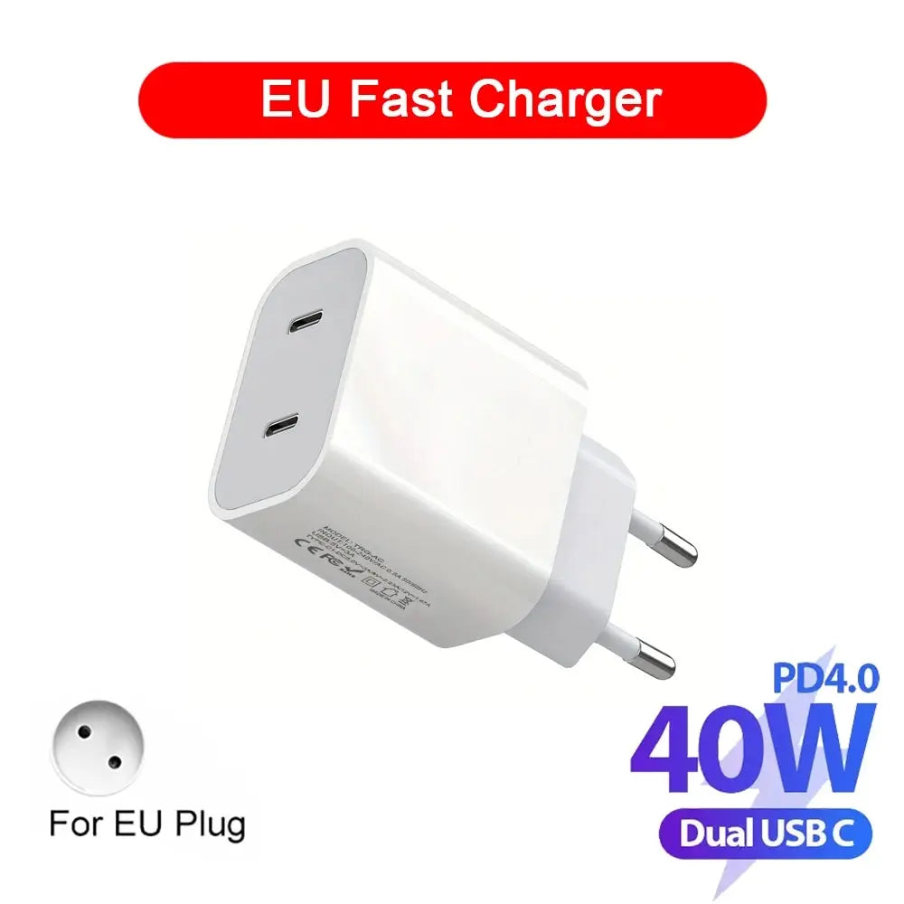 40W Dual USB C PD Fast Charger for iPhone 15 14 13 Pro Max iPad Air USB-C Type C Phone