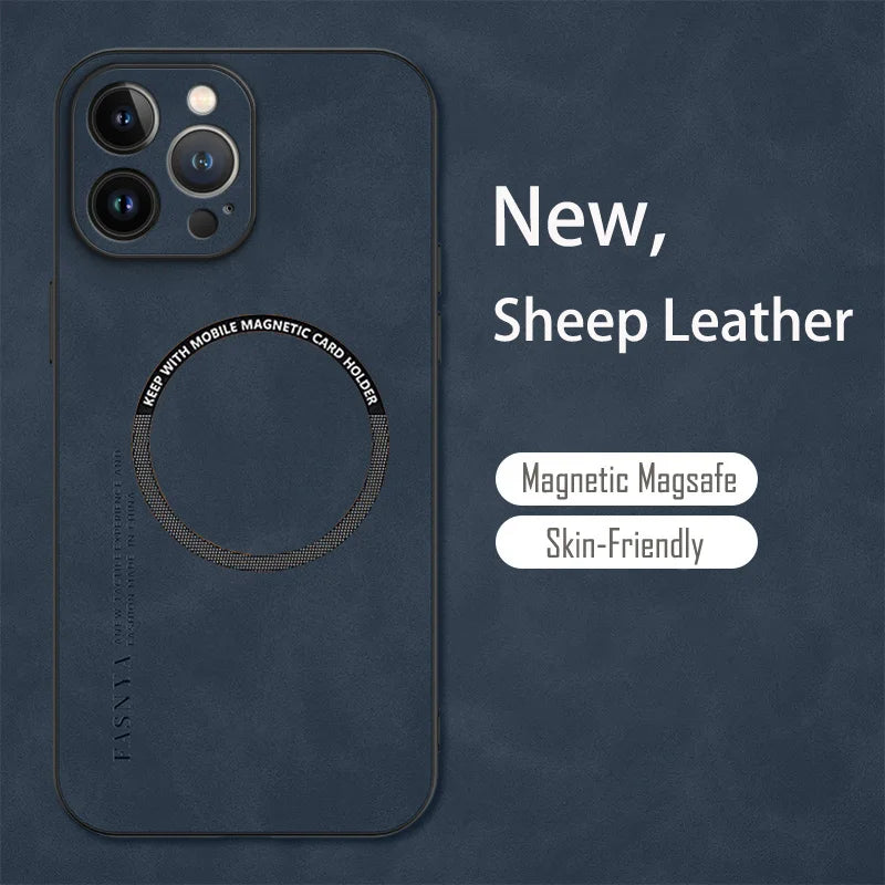 For Magsafe iPhone 15 14 13 12 11 Pro Max X XR XS max 14 15 Plus Sheepskin Vintage Magnetic Leather Soft Phone Case