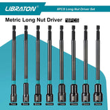 8PCS Magnetic Nut Driver Set,  6", Metric / SAE Nut Drivers, Shank Driver Bits, 1/4"Hex Shank, Long Bits