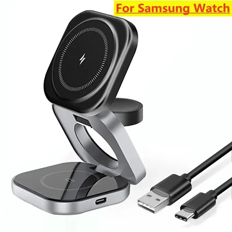3 In 1 Foldable Magnetic Wireless Charger Stand For iPhone 16 15 14 Samsung IWatch AirPods 3/2 Station Dock Fast Charging Holder