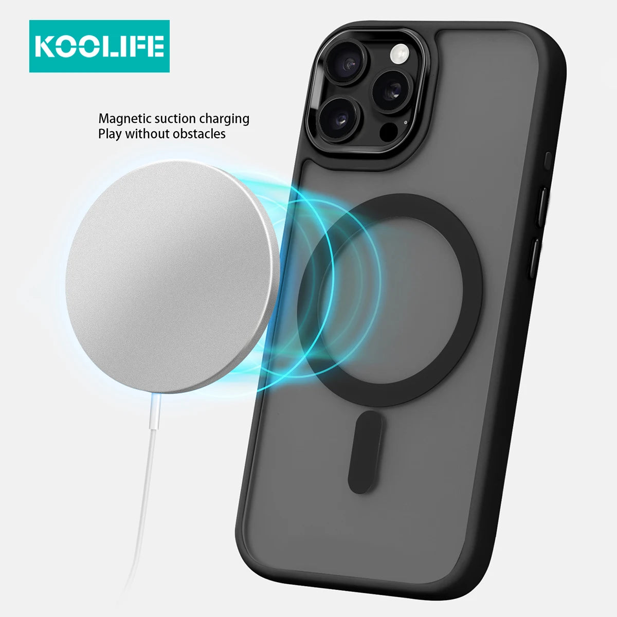 Koolife Skin-Feel Electroplated Frosted Magnetic Phone Case with Wireless Charging Pc+Tpu for iPhone 11 12 13 14 15 16 Pro Max