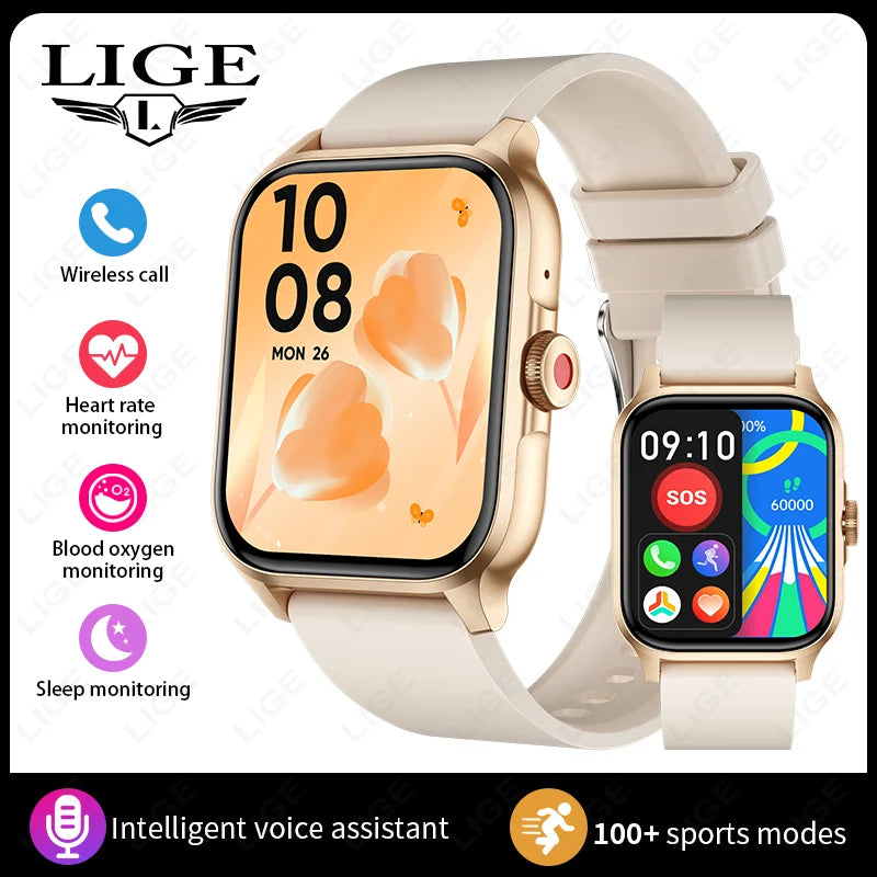 LIGE New 2025 With Flashlight Waterproof Smartwatch Men Bluetooth Calling Women Multiple Sports Modes Man