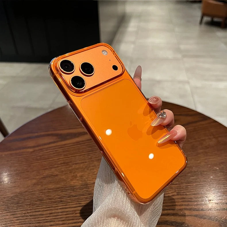 17 ProMax Ultra Thin Transparent Orange Phone Case For iPhone Air 16 15 14 13 12 Pro Max Plus Acrylic PC Slim Plating Hard