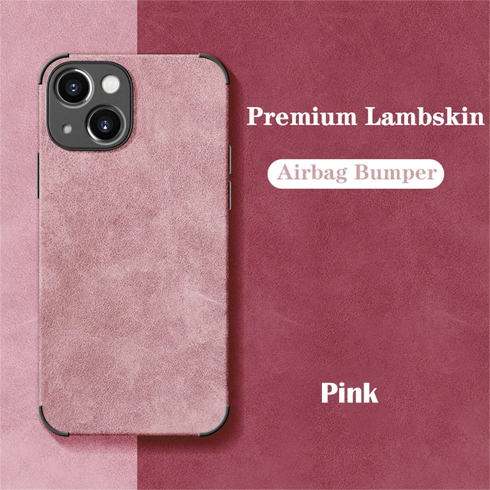 Luxury Shockproof Matte Lambskin Leather Case for iPhone 16 15 14 13 12 11 Pro X XR XS Max 7 8 Plus Soft Fabric Vintage Cover