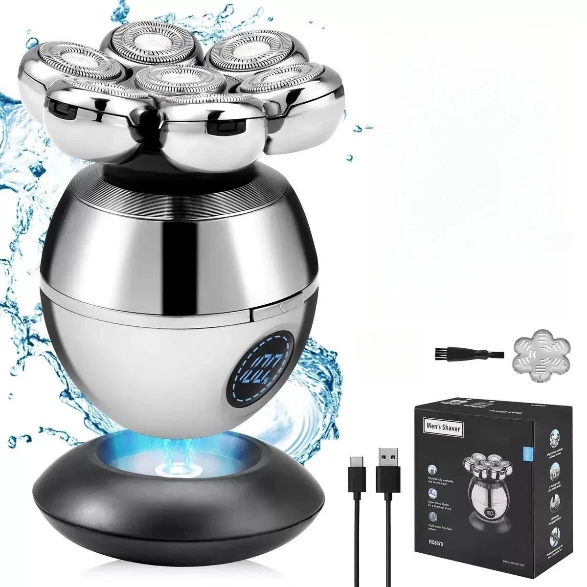 7D Floating Head Electric Shaver – Portable Waterproof Beard & Skull Trimmer for Men