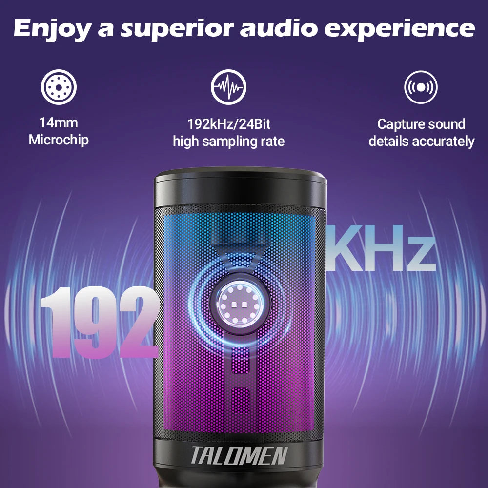 Talomen F8S Gaming USB Microphone – Condenser Mic with Boom Arm & RGB for PS4/PS5 & PC