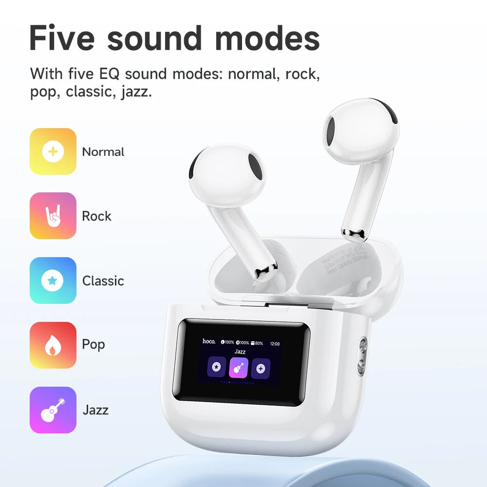 HOCO EW73 Wireless Bluetooth Headset with LED Touch Screen Semi In Ear with Charging Case Mic for Call Mini Earphone Headphones