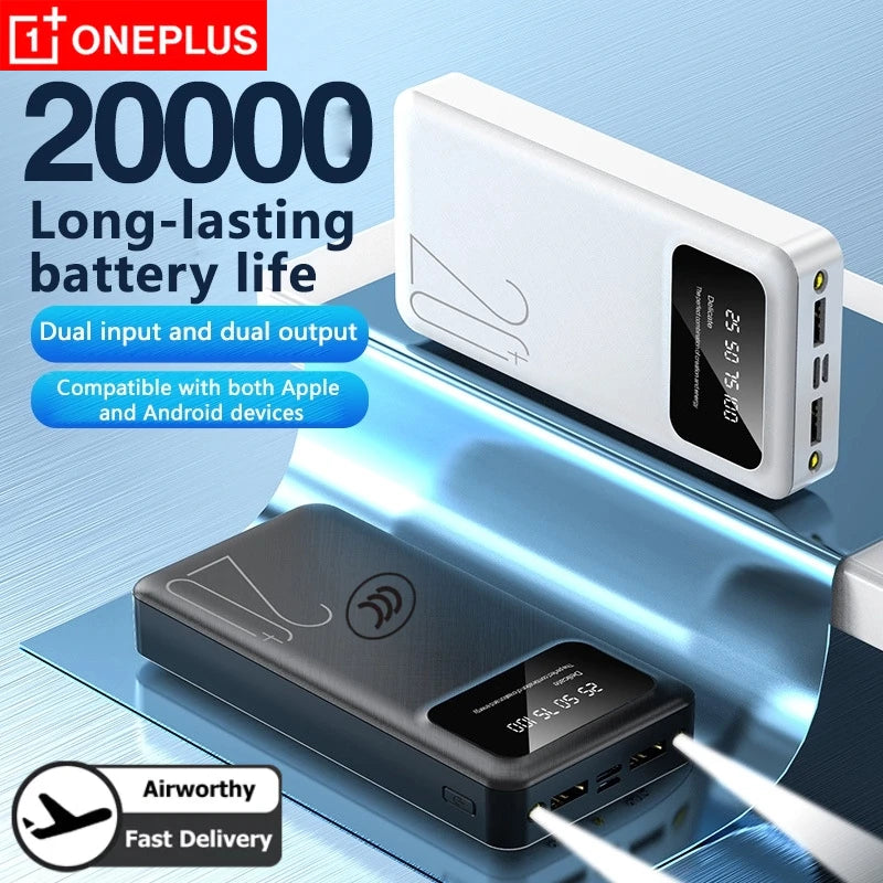 OnePlus 200000mAh PowerBank Large Capacity External Battery USB Fast Charging LED Display Portable Phone Charger For iphone