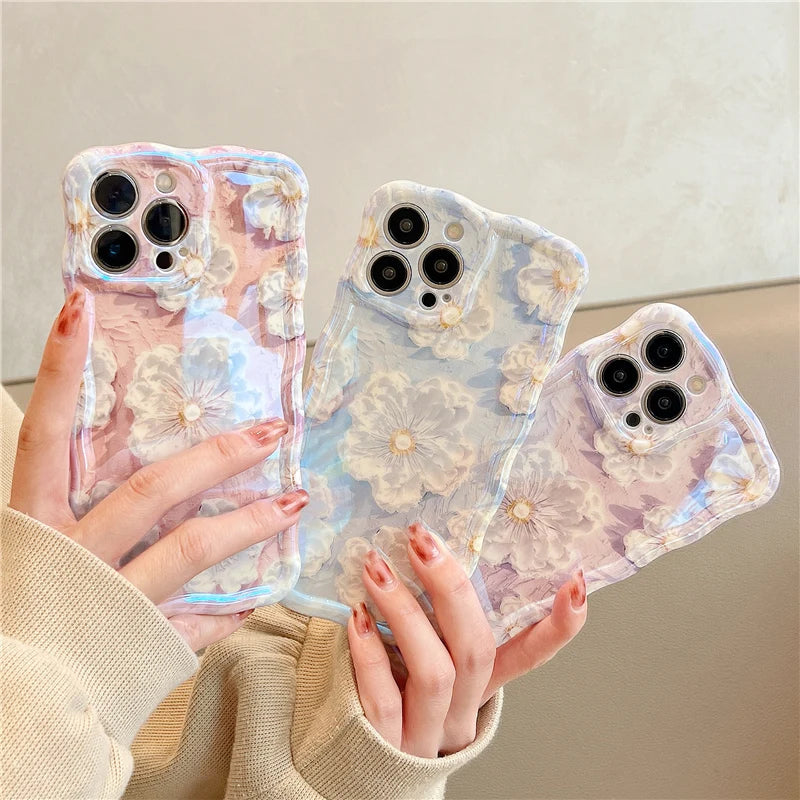 Luxury Laser Flowers Glitter iPhone Case For iPhone 17 Air 16 Pro Max 15 14 13 12 11 Plus Fashion Soft Silicone Shockproof