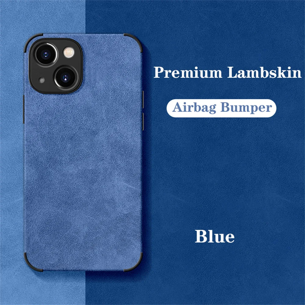 Luxury Shockproof Matte Lambskin Leather Case for iPhone 16 15 14 13 12 11 Pro X XR XS Max 7 8 Plus Soft Fabric Vintage Cover