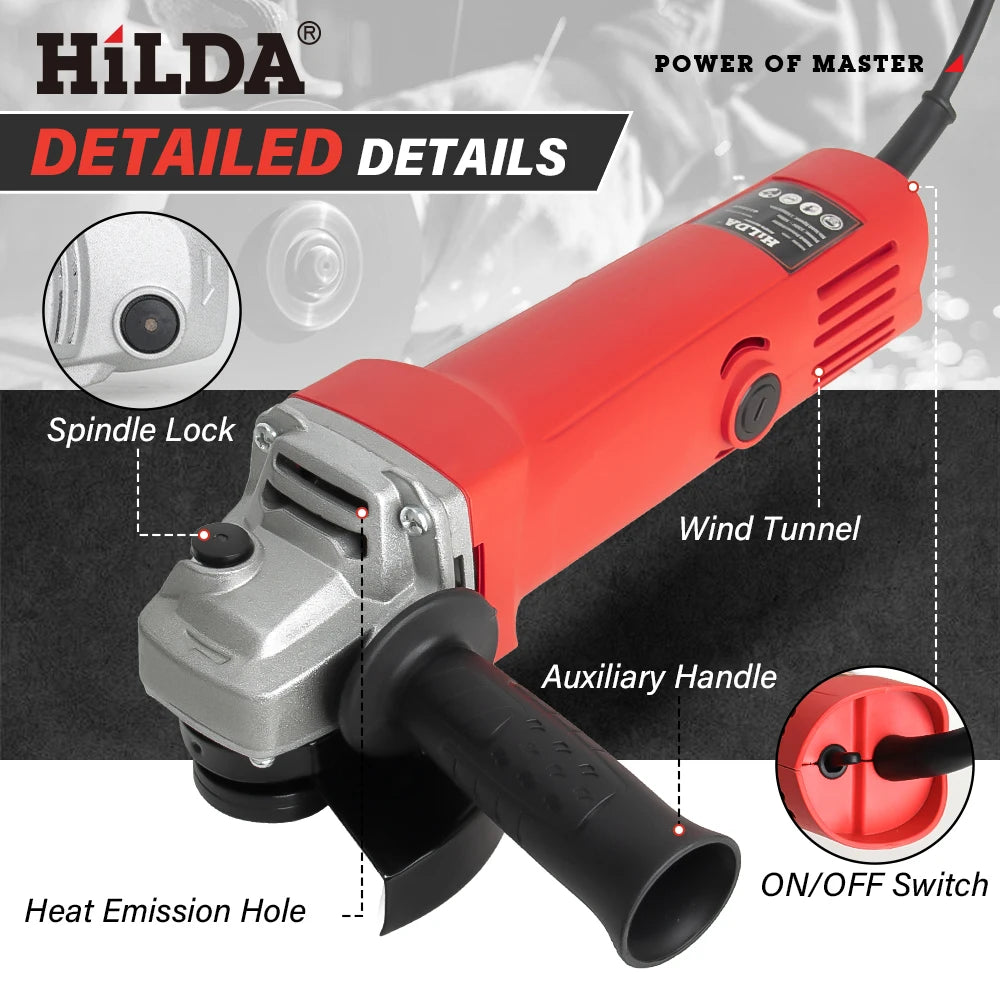 HILDA 1300W 125mm Angle Grinder – Handheld Electric Cutting Tool