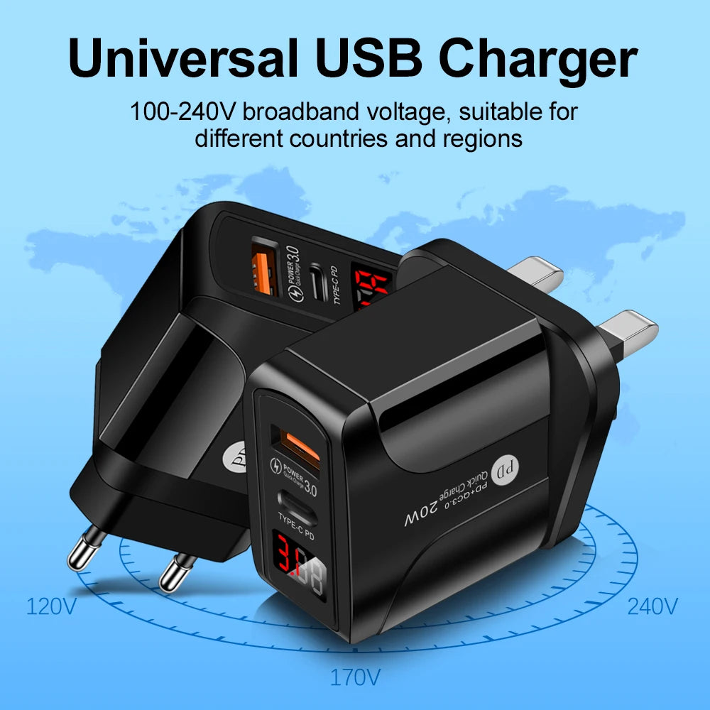 PD 20W USB Charger Fast Type C Mobile Phone QC 3.0 For Iphone 14 15 Huawei Xiaomi Samsung USB