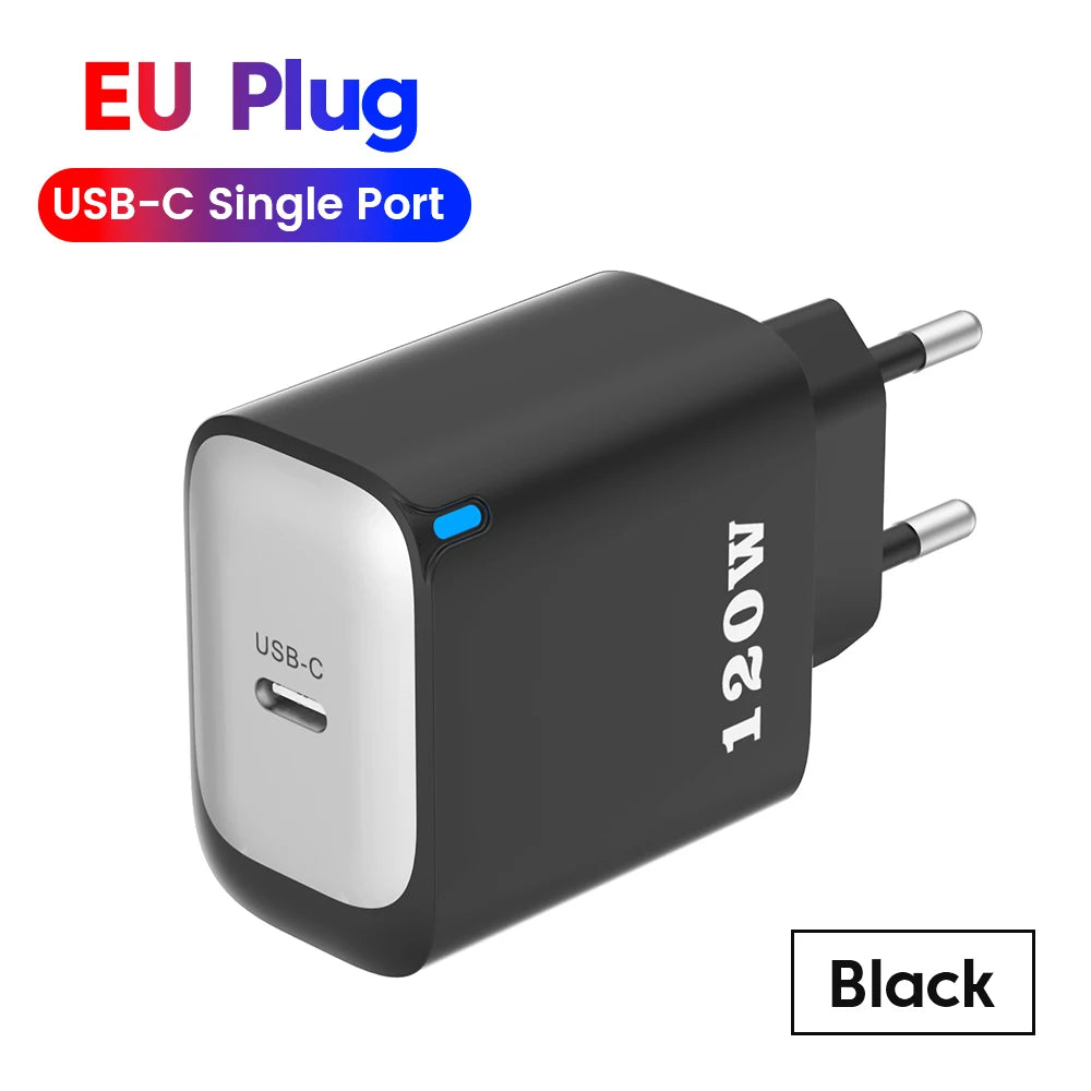 120W PD Fast Charger Type C Quick  3.0 USB C For iPhone 15 16 Samsung Xiaomi 0.25m USB C to C Short Cable