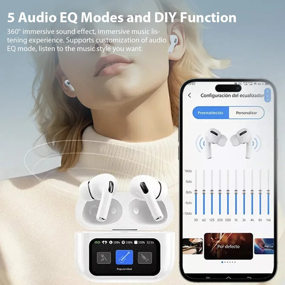 New Wireless Bluetooth Earphones A9pro In-Ear Noise-Cancelling Headphones with Smart Screen Ultra-Long Battery Life Sport Earbud