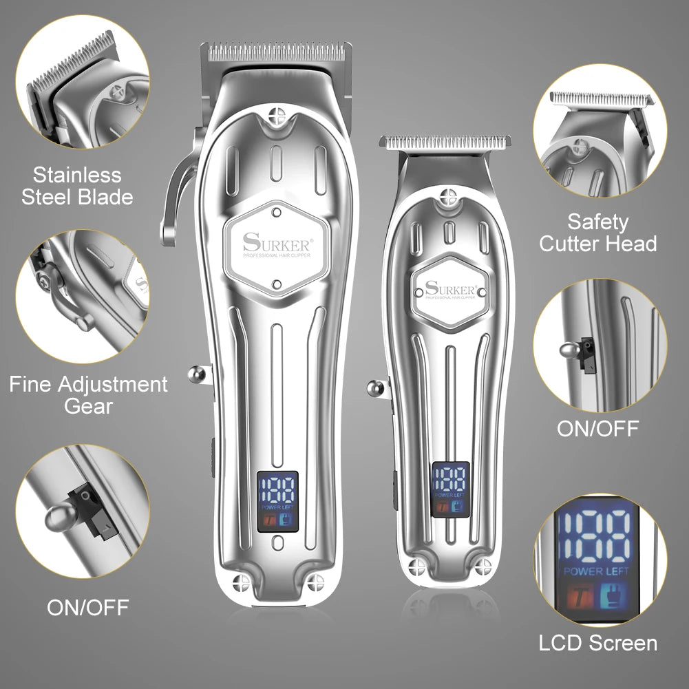 Hatteker Hair Trimmer Set – LCD Display, Oil Head & Carving Scissors Kit
