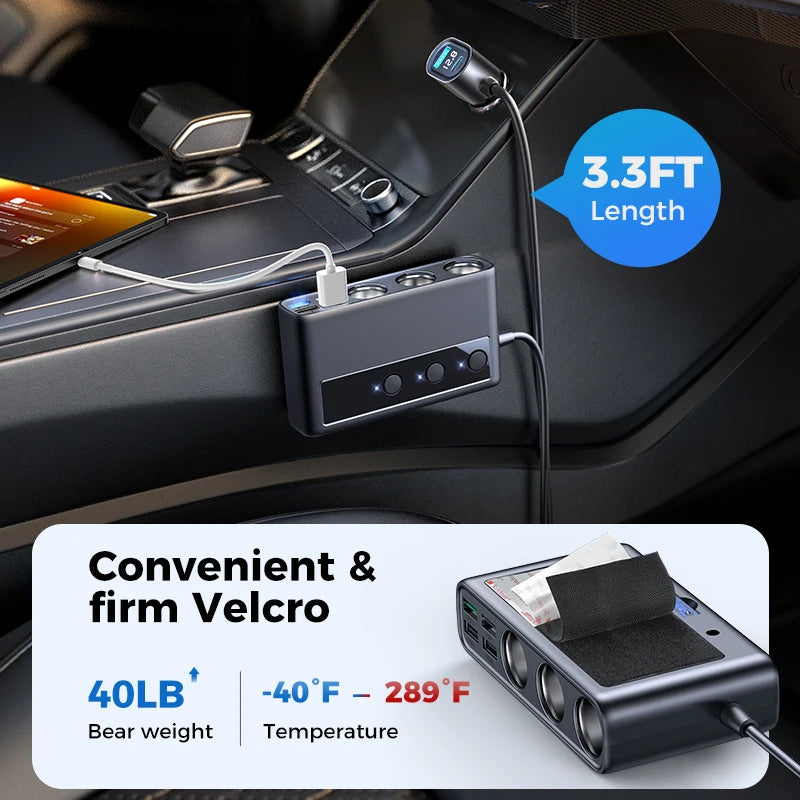 Joyroom 154W 9 in 1 Car Charger Adapter Charge Independent Switches DC Cigarette Outlet PD 3 Socket Cigarette Lighter Splitter