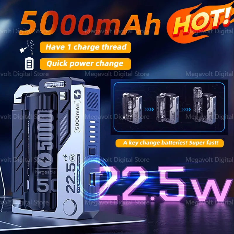 10000mAh Portable Power Bank Removable Replaceable Battery Pack 22.5W Fast Charging External Battery for Xiaomi iPhone Samsung