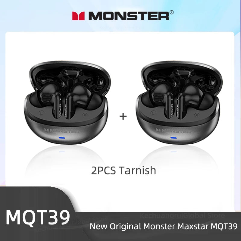Monster MQT39 Wireless Bluetooth 6.0 Earphones TWS Hifi Stereo XNoise Reduction Gaming Sports With Mic