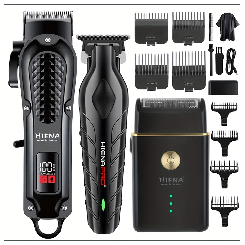 HIENA 212 Professional Hair Clipper – Metal Cordless Electric Trimmer with LCD Display
