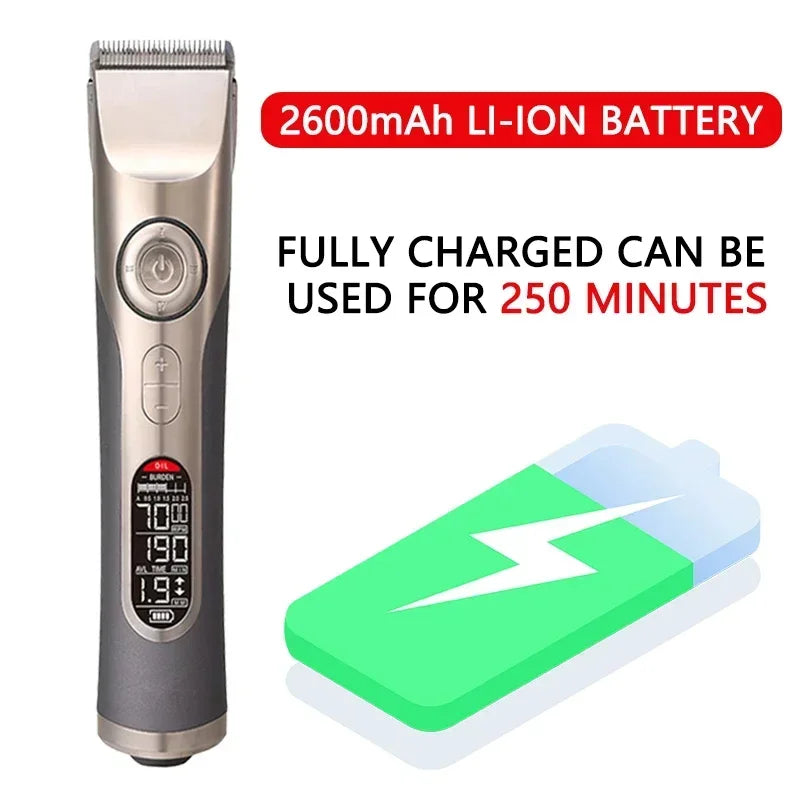 Professional Rechargeable Hair Clipper – LCD Display, Titanium Blade, 3–25mm Nozzles