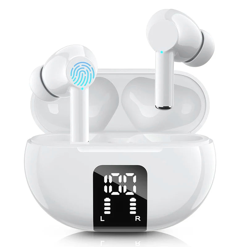 Wireless Earphone Bluetooth 5.3 60H Playback LED Power Display Ear Buds Mic Noise Cancellation Stereo Sound