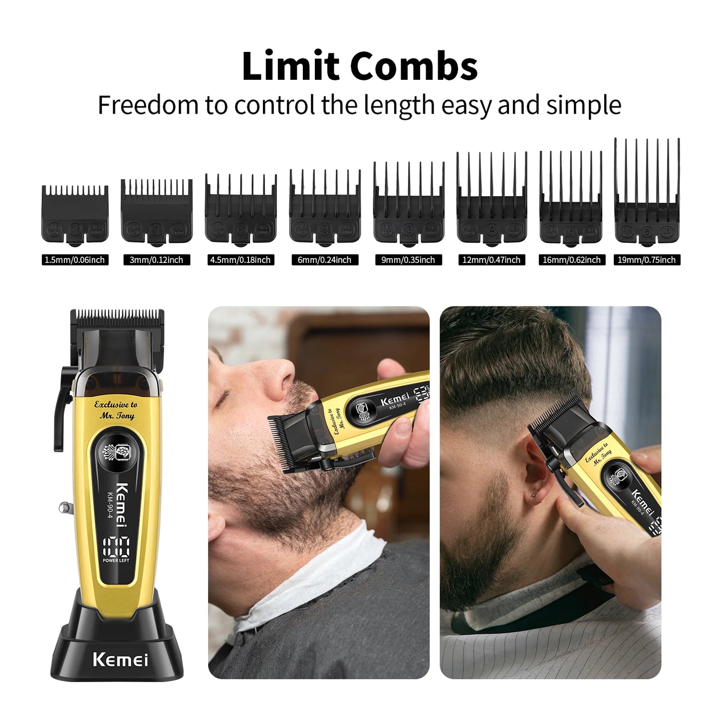 Kemei KM-904 Professional Hair Clipper – 11500RPM, Brushless Motor, DLC Blade