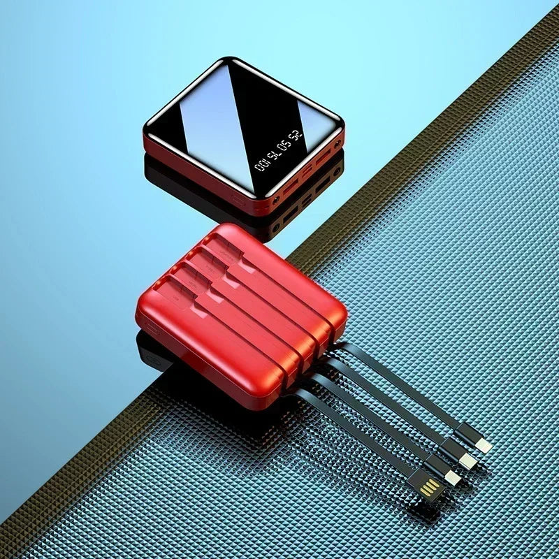 30000mAh Powerbank Mirror Digital Display Screen Built-In Cord Mobile Power Supply Compact External Battery For iphone Samsung