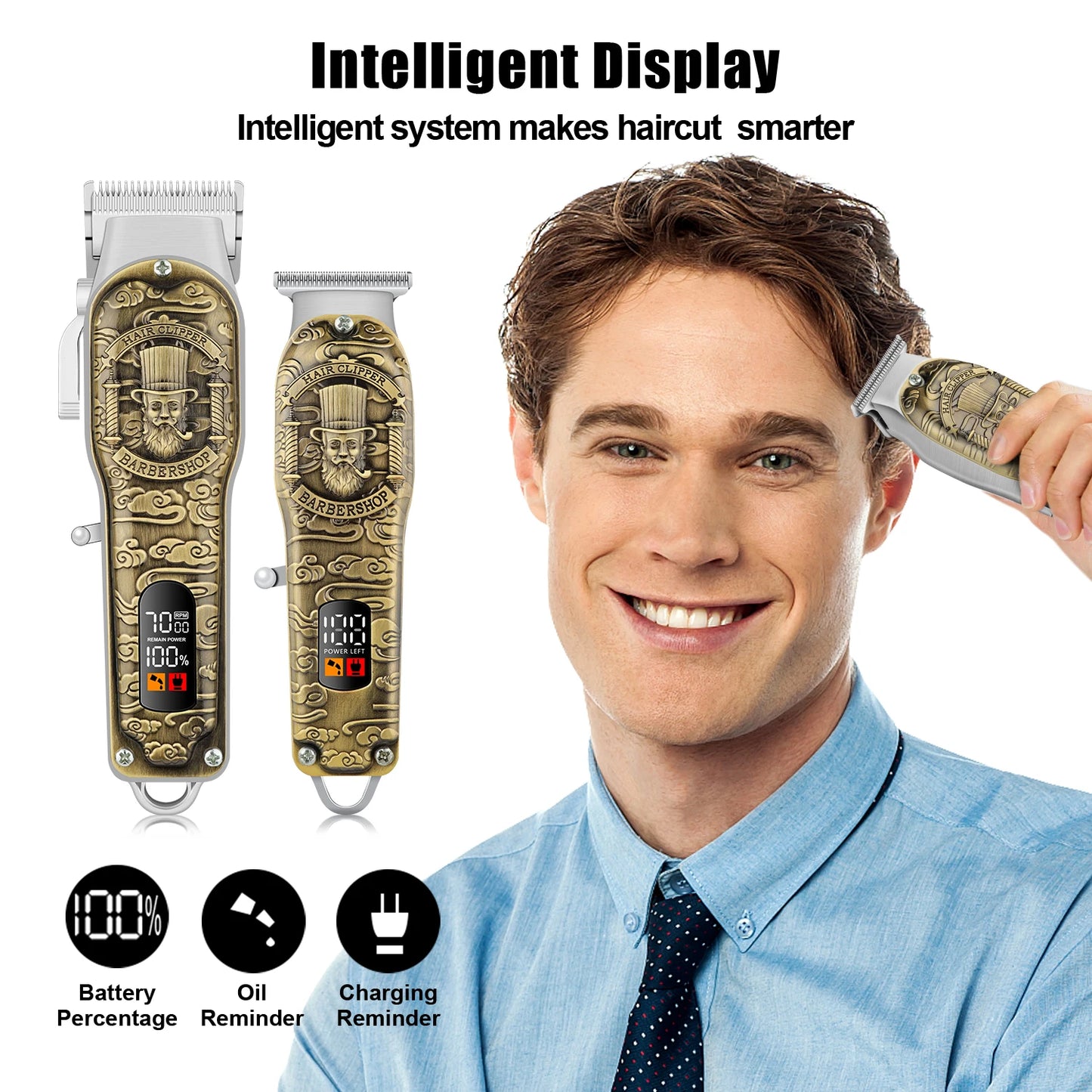 Professional T-Blade Hair Clipper Set – Cordless, LED Display, Barber Kit for Men