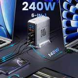 240W GaN Charger PD3.1 140W USB Type C 6 Ports PPS PD Desktop Fast for MacBook Laptops Tablet iPhone Samsung
