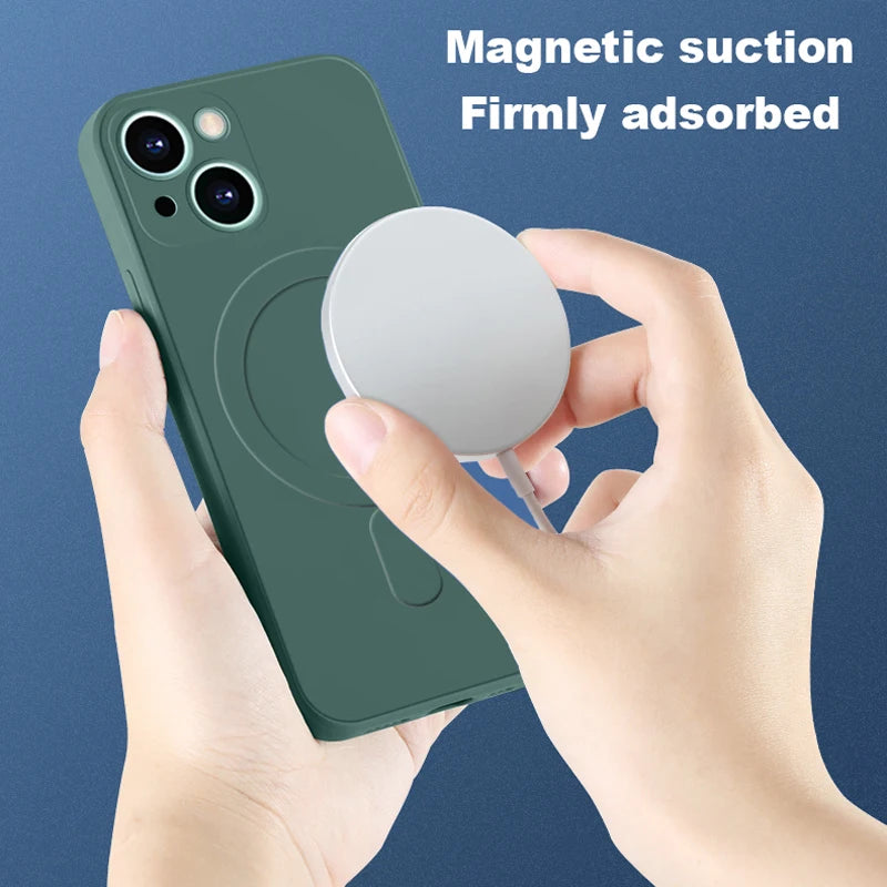 Magsafe Magnetic Wireless Charging Soft Liquid Silicone Phone Case For IPhone 16 Pro Max 14 13 12 11 15 Pro Max Mini Back