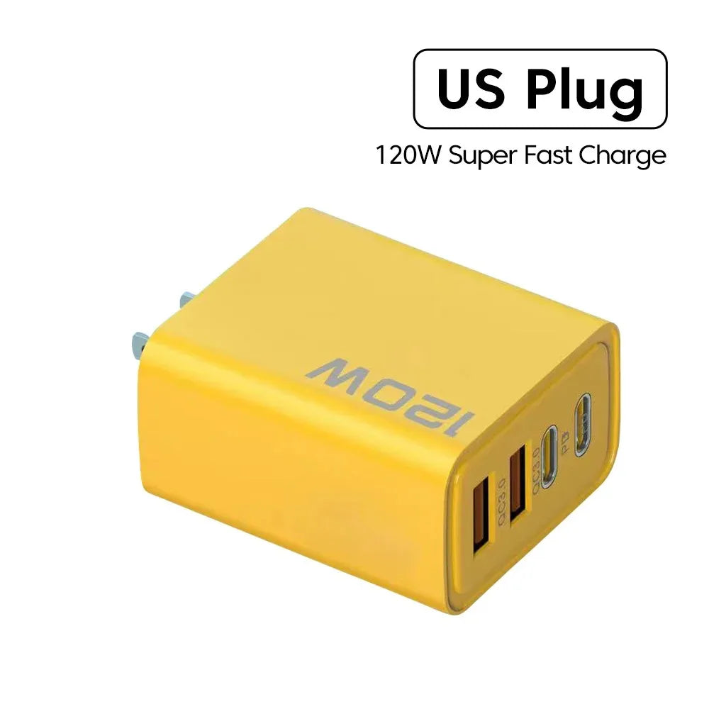 4 Port USB C PD Charger Total 120W Fast Charger Type C Quick 3.0 USB For iPhone Samsung Xiaomi Phone Plug