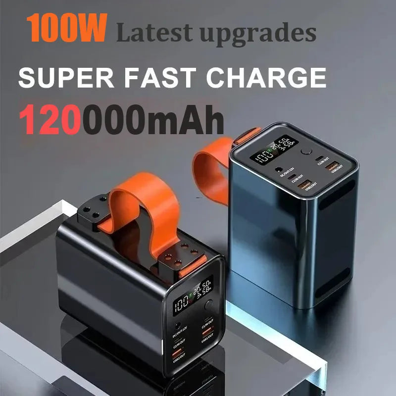 120000mAh 100W Fast Power Bank Portable USB C PD QC DC Large Capacity External Battery For iPhone Samsung Xiaomi Laptop