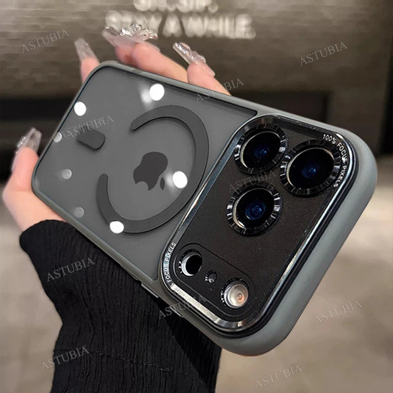 Luxury Magnetic Metal Lens Bumper Protection Case For iPhone 17 Air 16 15 14 13 12 11 Pro Max Plus Magsafe Acrylic Clear Cover