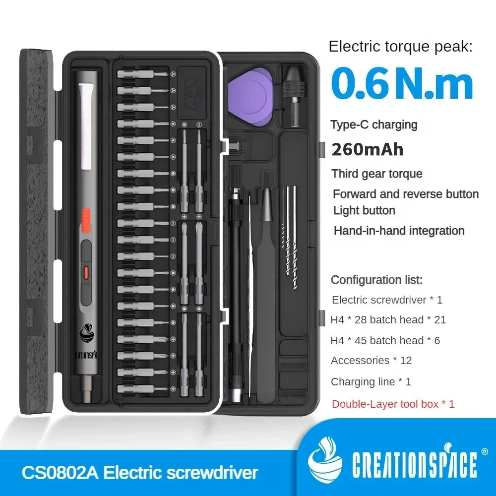 CreationSpace Cordless Electric Screwdriver Set 3 Torque Settings 29/42  in 1 Precision  for Phones Watches Repair