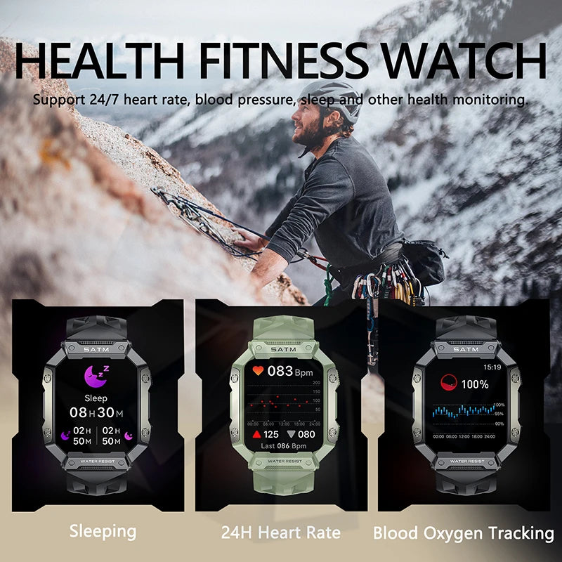 2025 New Outdoor Smart Watch Waterproof Blood Pressure Oxygen Heart Rate Health Fitness Monitor Men Women Sports