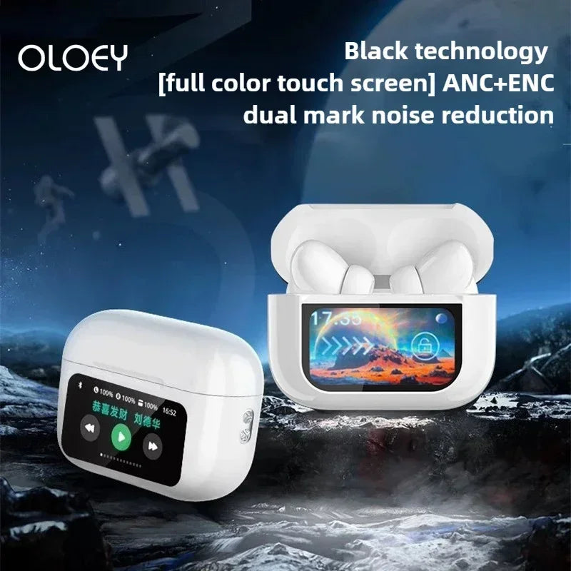 A9 Pro ANC Wireless Bluetooth 5.3 Earphones App Noise-canceling Call Headphones Waterproof Sports Gaming Touch Screen Headset