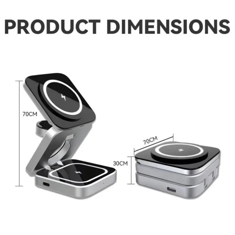 Foldable 3 In 1 Wireless Charging Station For iPhone 15 14 13 12 AirPods 3/2 iWatch 9 8 7 for Samsung Galaxy Magnetic Charger