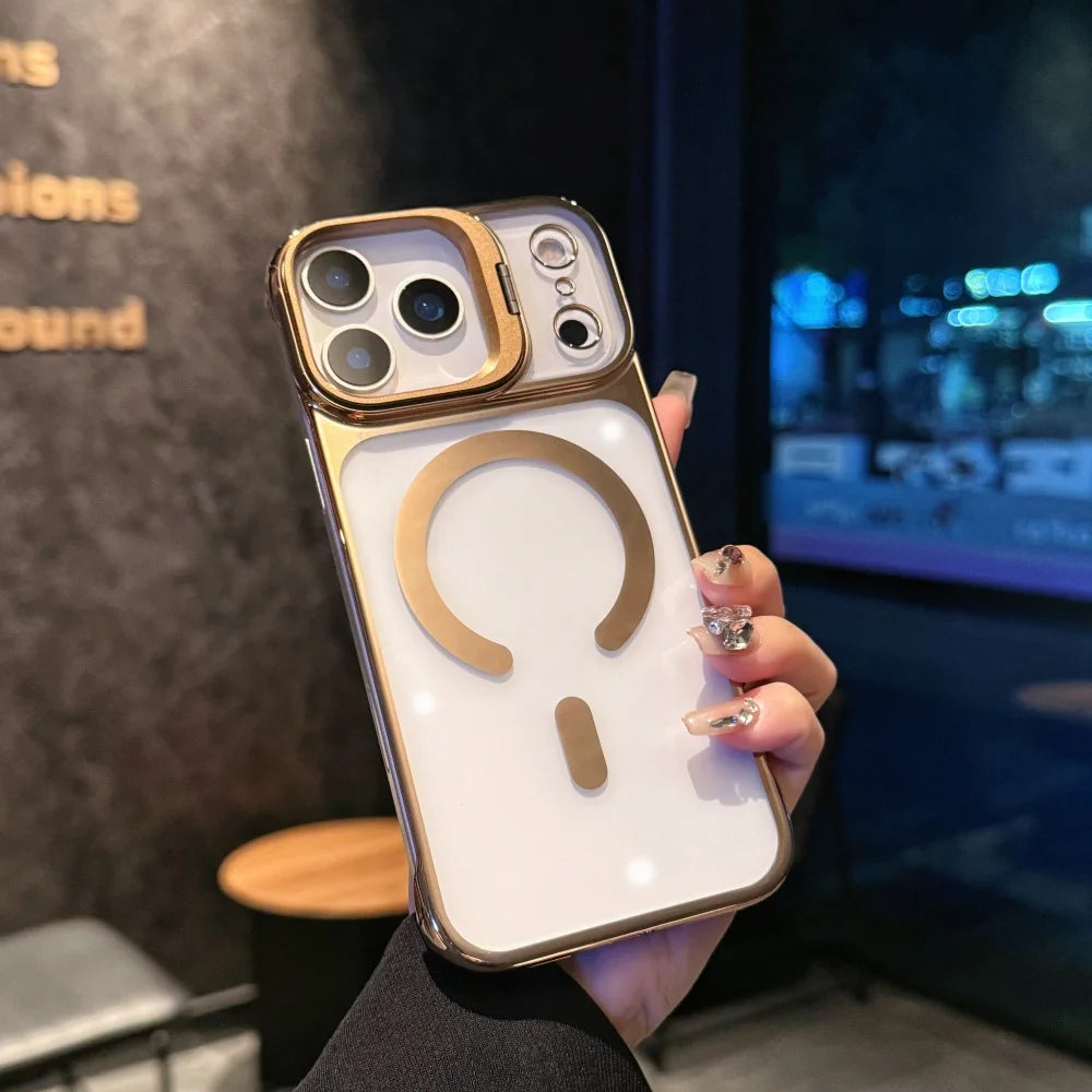 Fashion Frameless Magnetic Phone Case For iPhone 17 16 15 14 Pro Max 13 Creative Lens Bracket Ultra Thin for 17 Air 17Pro
