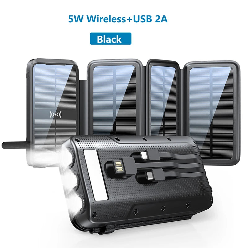 Waterproof Solar Power Bank 43800mAh Fast Wireless Charger for iPhone 15 14 Samsung Huawei Xiaomi PD 20W Fast