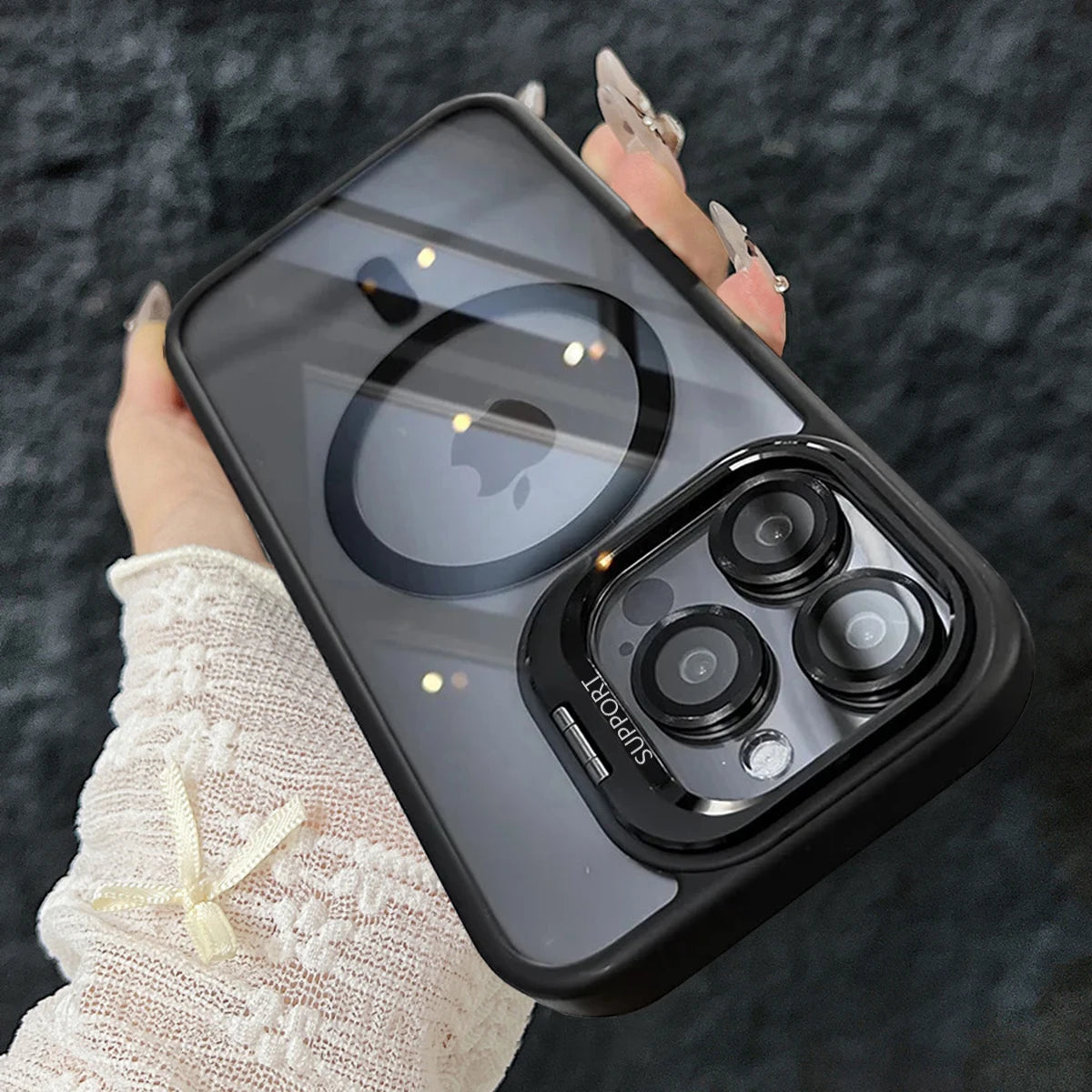 Luxury Magnetic Shockproof Phone For iPhone 17 15 16 14 13 12 11 Pro Max For Magsafe Funda Stand Glass Lens Cover