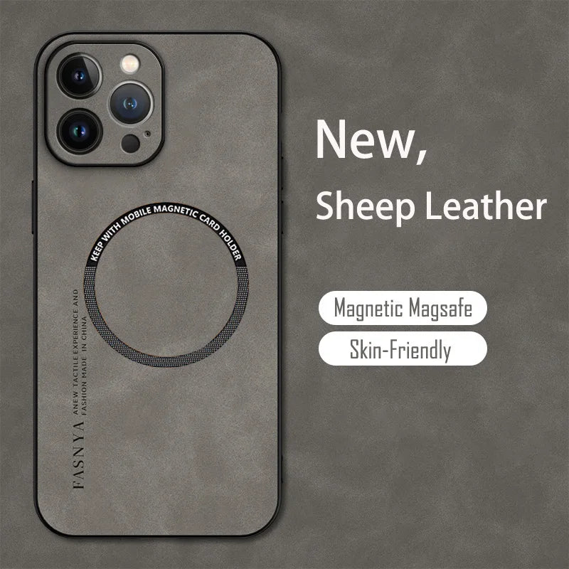 For Magsafe iPhone 15 14 13 12 11 Pro Max X XR XS max 14 15 Plus Sheepskin Vintage Magnetic Leather Soft Phone Case
