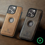 Luxury Strong Magnetic Leather Case for iPhone 16 Pro Max 17 Air 15 14 Plus 13 12 11 Logo View Wireless Macsafe Magsafe