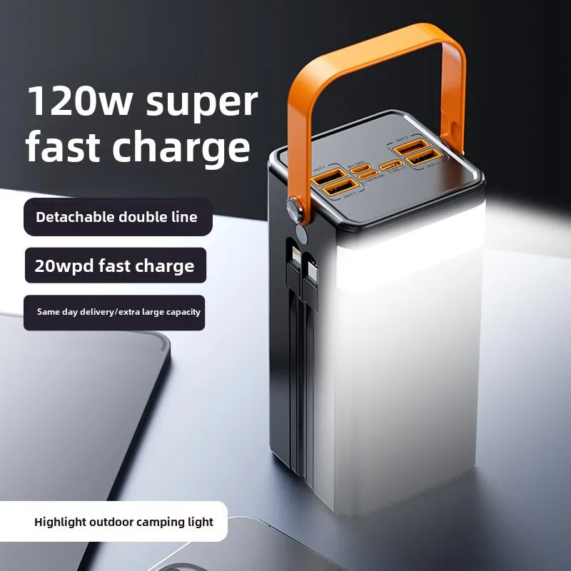 Super Fast Charging 160,000 MAh Power Bank Comes with Line Outdoor Camping Large Capacity BCAK Mobile Power Supply 50000mah